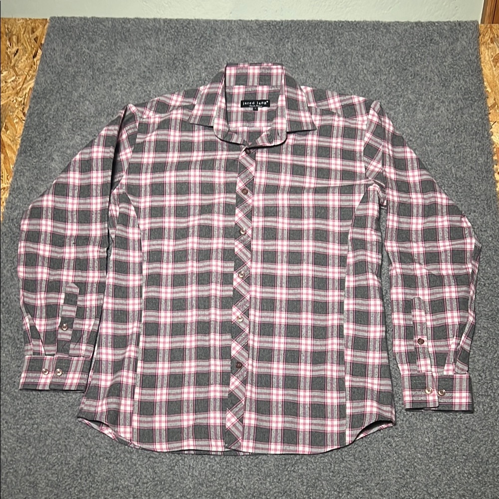 Jared Lang Pink and Gray Checkered Men's Shirt
